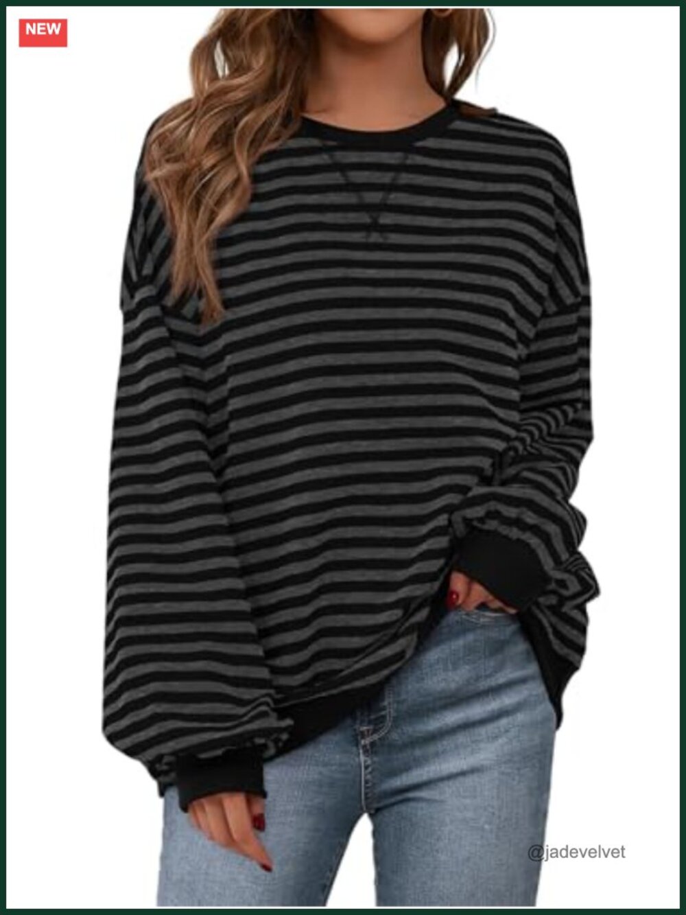 Womens Striped Oversized Sweatshirt Lightweight Crewneck Pullover Fall